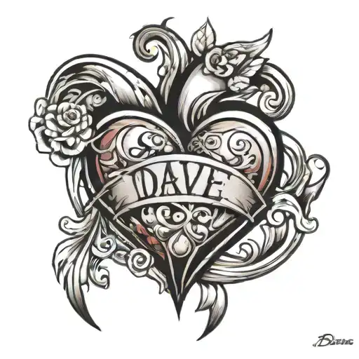 Dave n Rene script inside of. heart  tattoo design idea