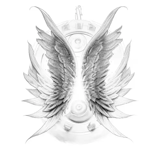 angel wings with birthday and death date  tattoo design idea
