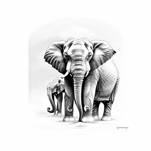 elephant facing front with big ears black and white lines tattoo design idea