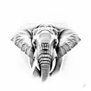 elephant facing front with big ears black and white lines trunk up tattoo design idea