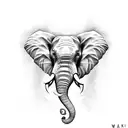 elephant facing front with big ears black and white lines trunk up tattoo design idea