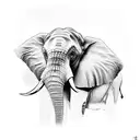 elephant facing front with big ears black and white lines trunk up tattoo design idea