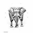 elephant facing front with big ears black and white lines trunk up tattoo design idea