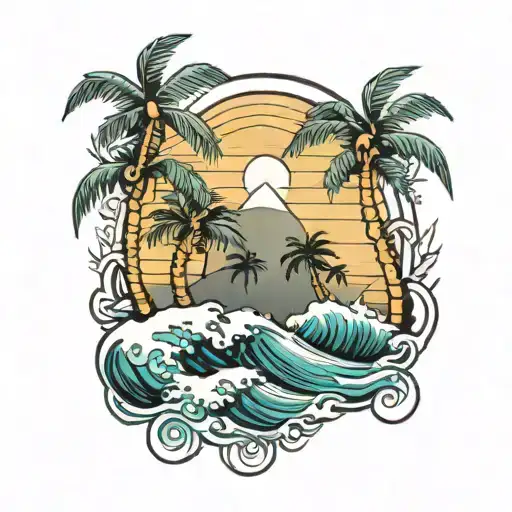 palm trees and waves   tattoo design idea