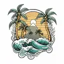 palm trees and waves   tattoo design idea