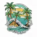 palm trees and waves   tattoo design idea