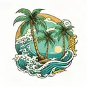 palm trees and waves   tattoo design idea