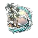 palm trees and waves   tattoo design idea