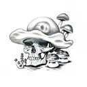 skull with mushrooms growing out tattoo design idea
