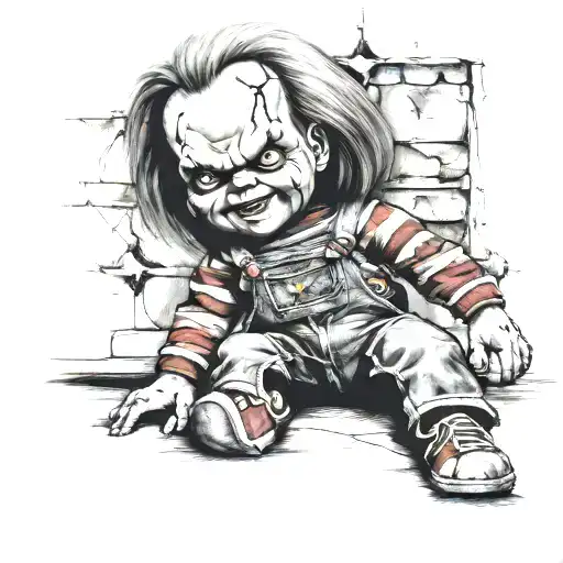 Chucky doll sitting tattoo design idea