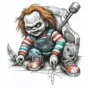Chucky doll sitting tattoo design idea