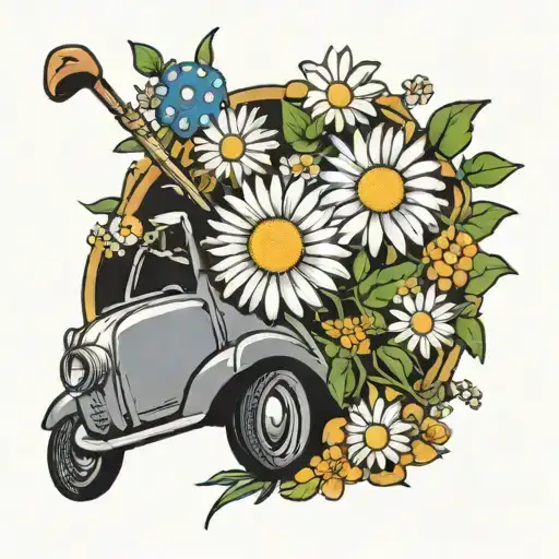 O.G.3. with Daisies, Wildflowers, and a golf flag stick  tattoo design idea