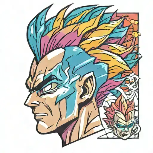 Vegeta head with multi color super saiyan hair tattoo design idea