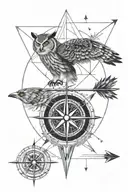 compass, world, eagle owl, arrow tattoo design idea