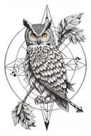 compass, world, eagle owl, arrow tattoo design idea