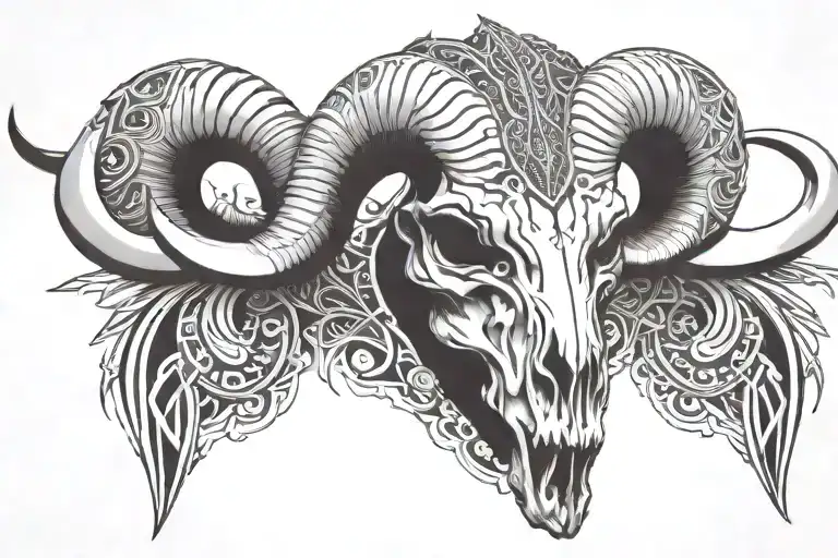 Chest tattoo from a ram skull front faced tattoo design idea