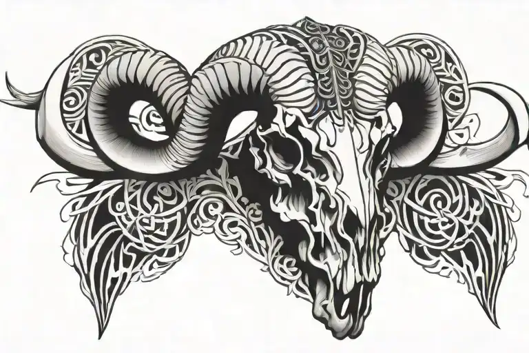 Chest tattoo from a ram skull tattoo design idea