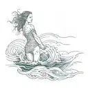 girl sinking through ocean, arms crossed over body, already in the ocean, fear of falling tattoo design idea