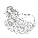 girl sinking through ocean, arms crossed over body, already in the ocean, fear of falling tattoo design idea