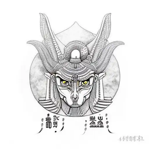 Anubis, Egyptian God, holding a white owl with red eyes tattoo design idea