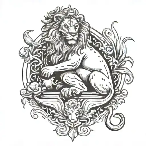 tattoo of a lion sitting with a lamb and dove carrying tattoo design idea