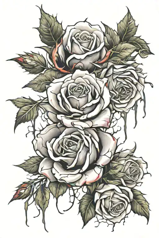 vibrant thorny roses bleeding  tattoo design idea