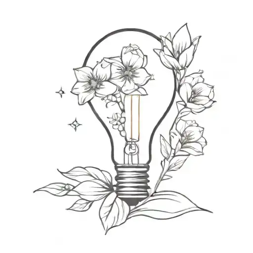light bulb and flowers tattoo design idea