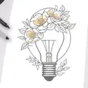 light bulb and flowers tattoo design idea