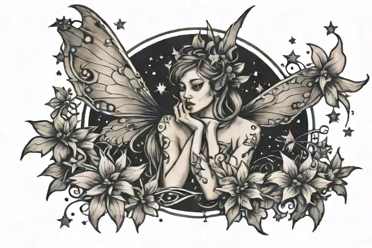 fairy with stars forming tattoo design idea