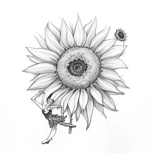 ballerina with sunflower skirt tattoo design idea