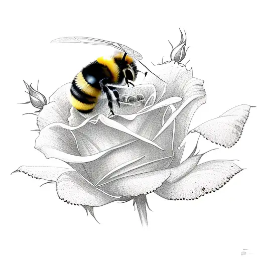 bumble bee on rose tattoo design idea