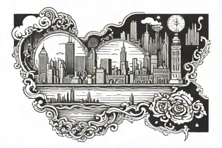 chicago skyline technology tattoo design idea