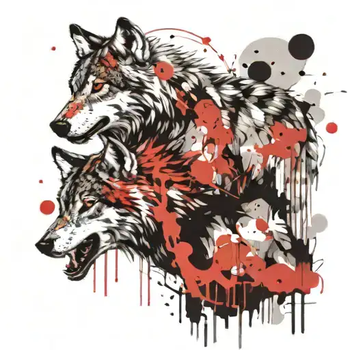 wolf and his cub playing tattoo design idea