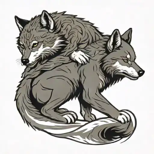 wolf cub hugging his wolf dad tattoo design idea