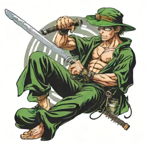zoro from one piece holding a katana sword that is also a metal detector  tattoo design idea