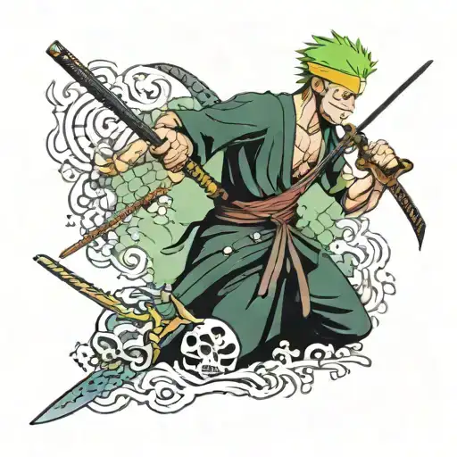 zoro from one piece holding a katana sword that is also a metal detector  tattoo design idea