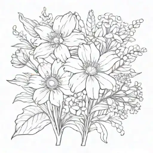 Lilly, daisy, hyacinth,lavender, poppy flowers tattoo design idea