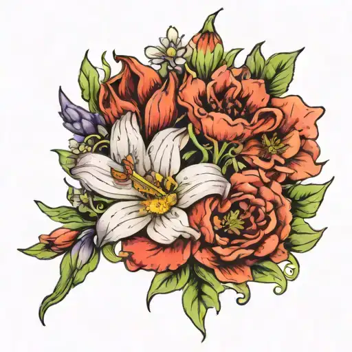 lilly, poppy, daisy, hyacinth,lavender tattoo design idea