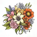 lilly, poppy, daisy, hyacinth,lavender tattoo design idea