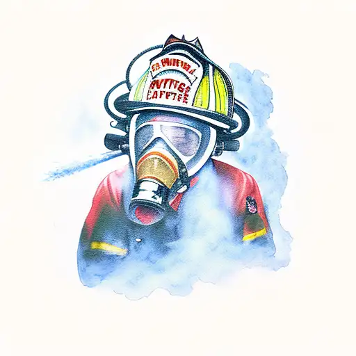 A firefighter battling a wildfire with a watercolor background of a lush forest tattoo design idea
