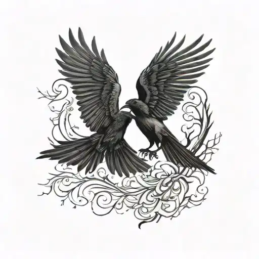 two crows fighting stance tattoo design idea