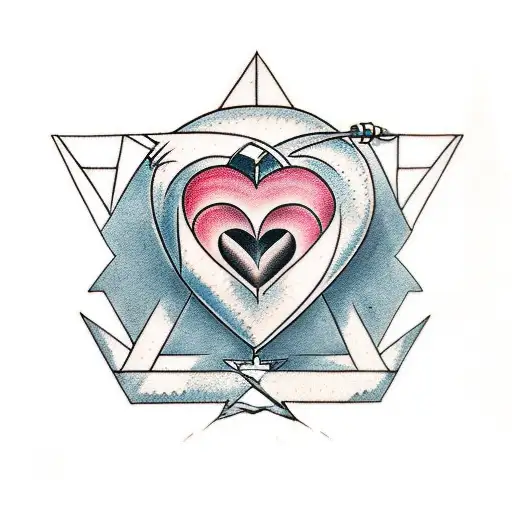Heart with one eye in the middle, triangles around and lines  tattoo design idea