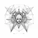 Heart with one eye in the middle, triangles around and lines  tattoo design idea