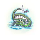 loch ness monster smoking weed tattoo design idea