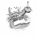 loch ness monster smoking weed and wearong a wit tattoo design idea
