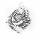 loch ness monster smoking weed and wearong a wit tattoo design idea