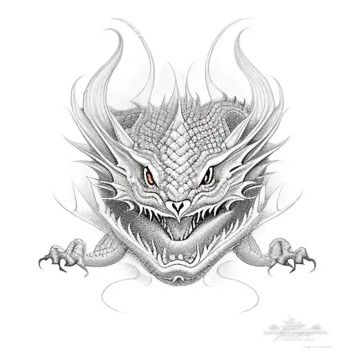 red dragon with hissing black cat tattoo design idea