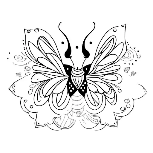 una mariposa y 3 flores. tatuaje minimalista y en linea fina negra. tattoo design idea