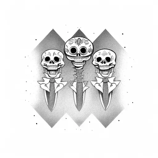three mariachi skeletons tattoo design idea