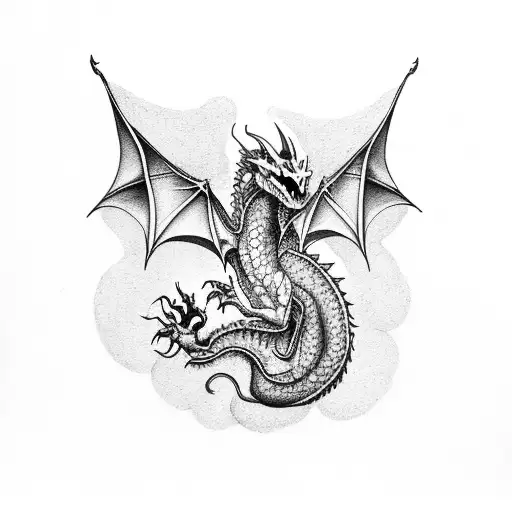 evil Dragon with fairys on its back tattoo design idea